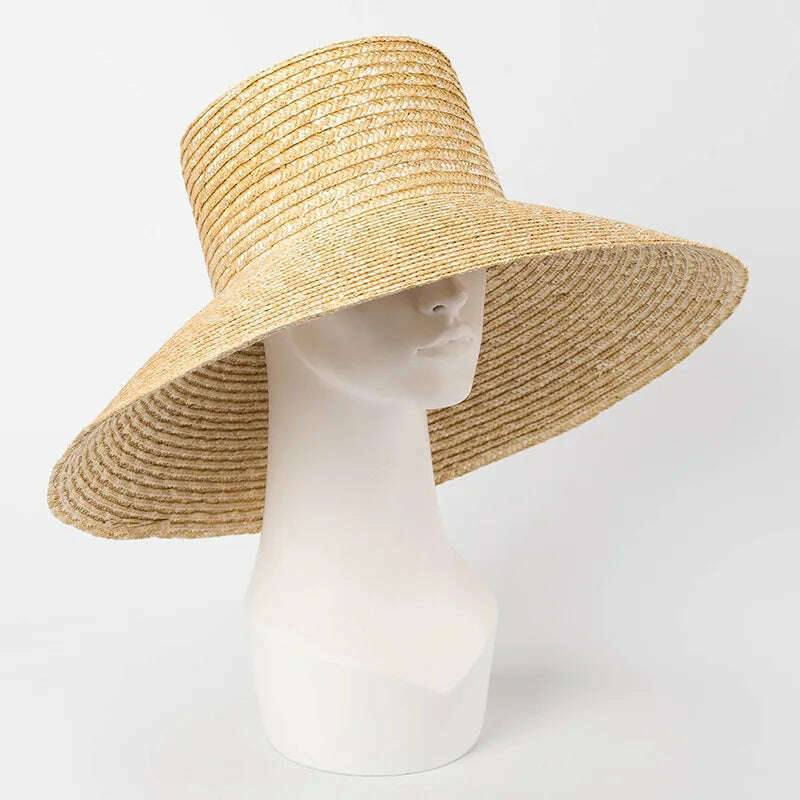 KIMLUD, 2023 New Wide Brim Beach Hats With Neck Tie For Women Large UV Protection Sun Hats Summer Big Brim Wheat Straw Hats Wholesale, KIMLUD Womens Clothes