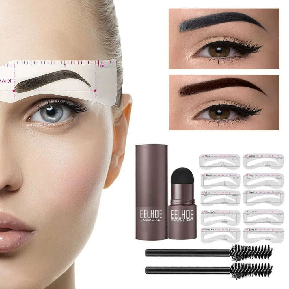 2023 One Step Eyebrow Stamp Shaping Kit Makeup Brow Set Pen Women Waterproof Contour Stencil Tint Natural Stick Hairline Enhanc - KIMLUD