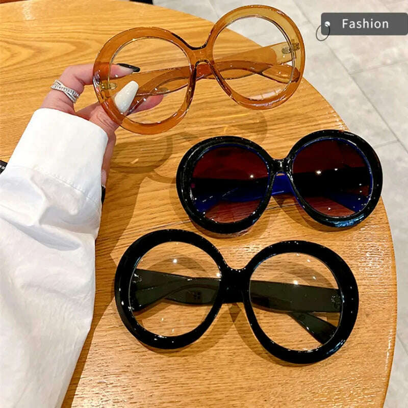 KIMLUD, 2023 Plastic Classic Vintage Sunglasses Woman Oversized Round Frame Luxury Brand Designer Female Glasses Big Shades Oculos New, KIMLUD Womens Clothes