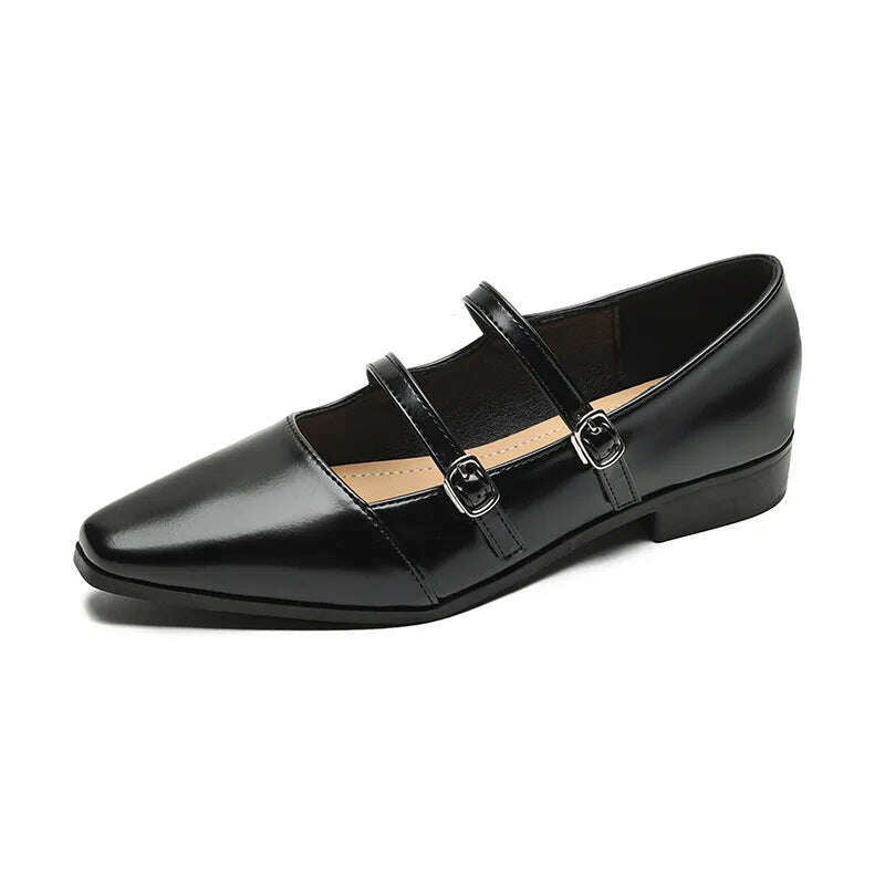 KIMLUD, 2023 spring new women's low-heeled loafers british style black career and party wear ladies casual Mary Jane Pointe Shoes, Black / 41, KIMLUD Womens Clothes