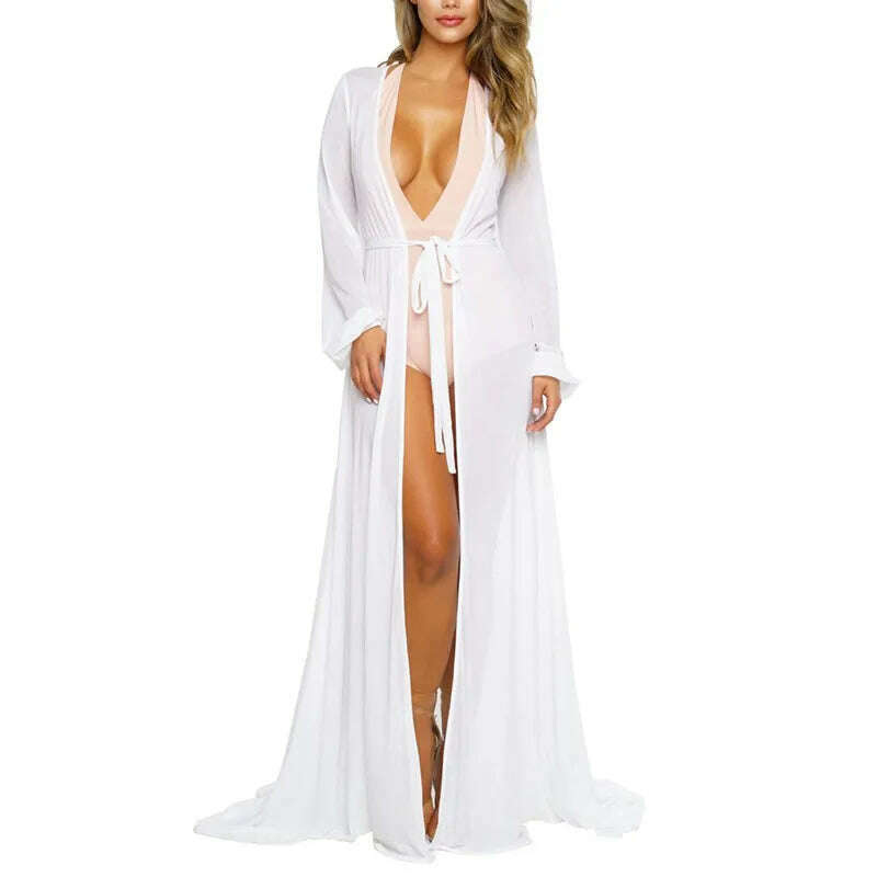 KIMLUD, 2023 Summer Beach Cover Up Women Beach Dress Solid Bikini Cover Up Swimwear Women Robe De Plage Beach Wear Cardigan Bathing Suit, KIMLUD Womens Clothes