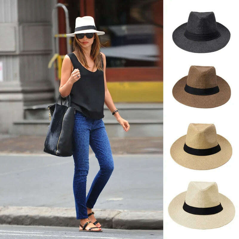 2023 Summer Sunscreen Straw Sun Hat Beach Vacation Panama Handwoven Straw Caps Men Women Casual Sunshade Gangster Cap Bucket Hat - KIMLUD