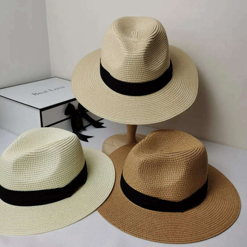 2023 Summer Sunscreen Straw Sun Hat Beach Vacation Panama Handwoven Straw Caps Men Women Casual Sunshade Gangster Cap Bucket Hat - KIMLUD