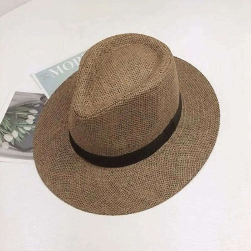 2023 Summer Sunscreen Straw Sun Hat Beach Vacation Panama Handwoven Straw Caps Men Women Casual Sunshade Gangster Cap Bucket Hat - KIMLUD