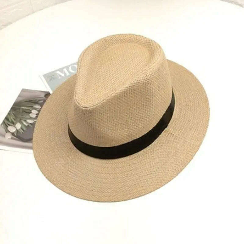 2023 Summer Sunscreen Straw Sun Hat Beach Vacation Panama Handwoven Straw Caps Men Women Casual Sunshade Gangster Cap Bucket Hat - KIMLUD