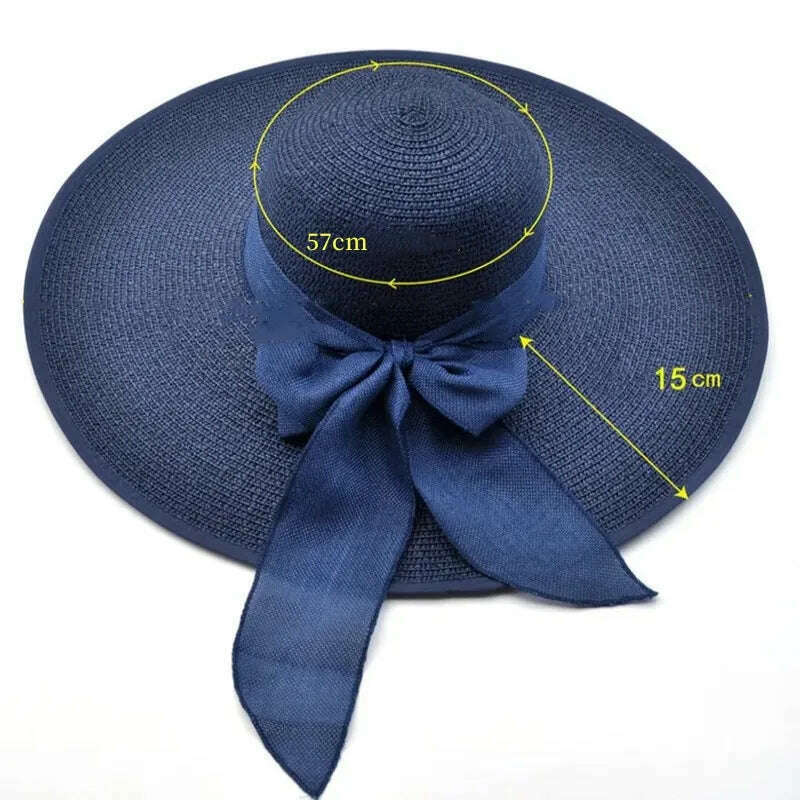 2023 Summer Women Straw Hat Bowknot Wide Brim Floppy Panama Hats Female Lady Outdoor Foldable Beach Sun Cap Uv Protection Hats - KIMLUD