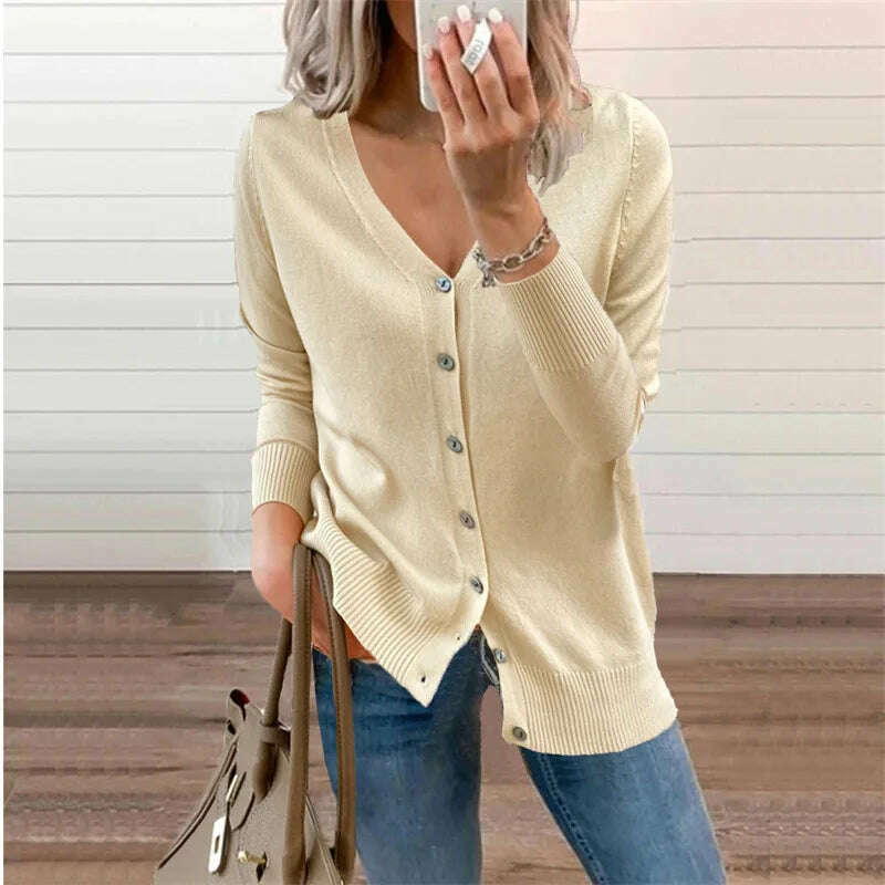 KIMLUD, 2024 Autumn/Winter Amazon Wish Women's Button Long Sleeve Cardigan Women's Knitted Sweater Jacket, G / L, KIMLUD APPAREL - Womens Clothes