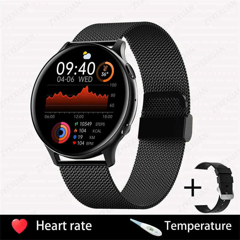 KIMLUD, 2024 Fashion Smart Watch Ladies Heart Rate Blood Pressure Custom Dial Sport Fitness Watch Men Woman Waterproof Smartwatch Women, Black mesh strap, KIMLUD Womens Clothes