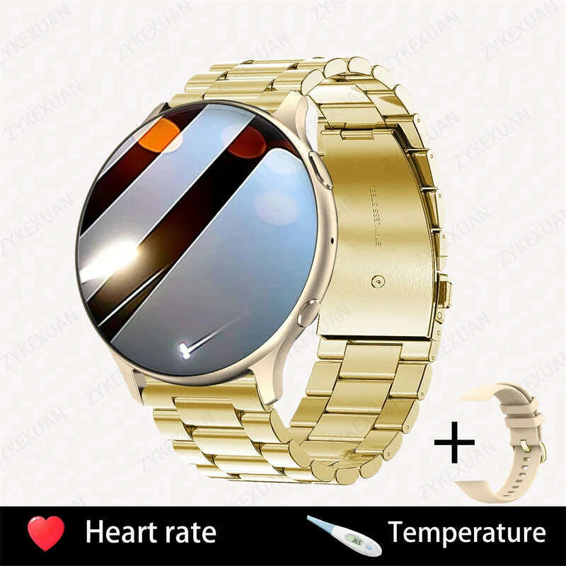 KIMLUD, 2024 Fashion Smart Watch Ladies Heart Rate Blood Pressure Custom Dial Sport Fitness Watch Men Woman Waterproof Smartwatch Women, Golden steel strip, KIMLUD Womens Clothes