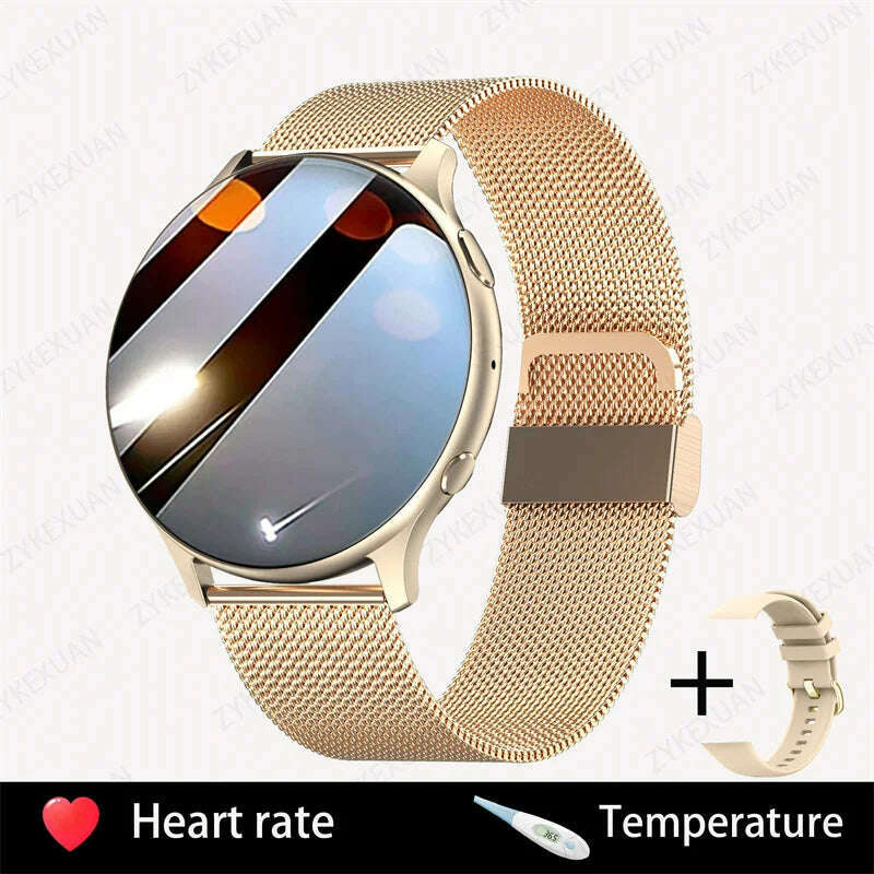 KIMLUD, 2024 Fashion Smart Watch Ladies Heart Rate Blood Pressure Custom Dial Sport Fitness Watch Men Woman Waterproof Smartwatch Women, Mesh belt gold, KIMLUD Womens Clothes