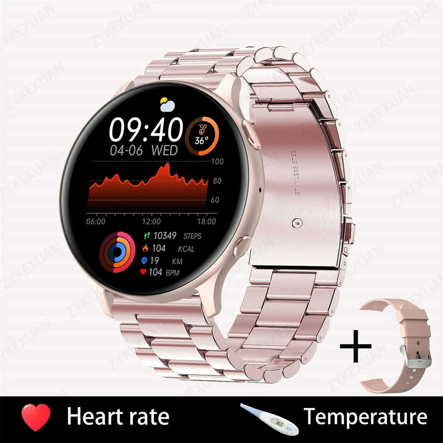 KIMLUD, 2024 Fashion Smart Watch Ladies Heart Rate Blood Pressure Custom Dial Sport Fitness Watch Men Woman Waterproof Smartwatch Women, Pink steel strip, KIMLUD Womens Clothes