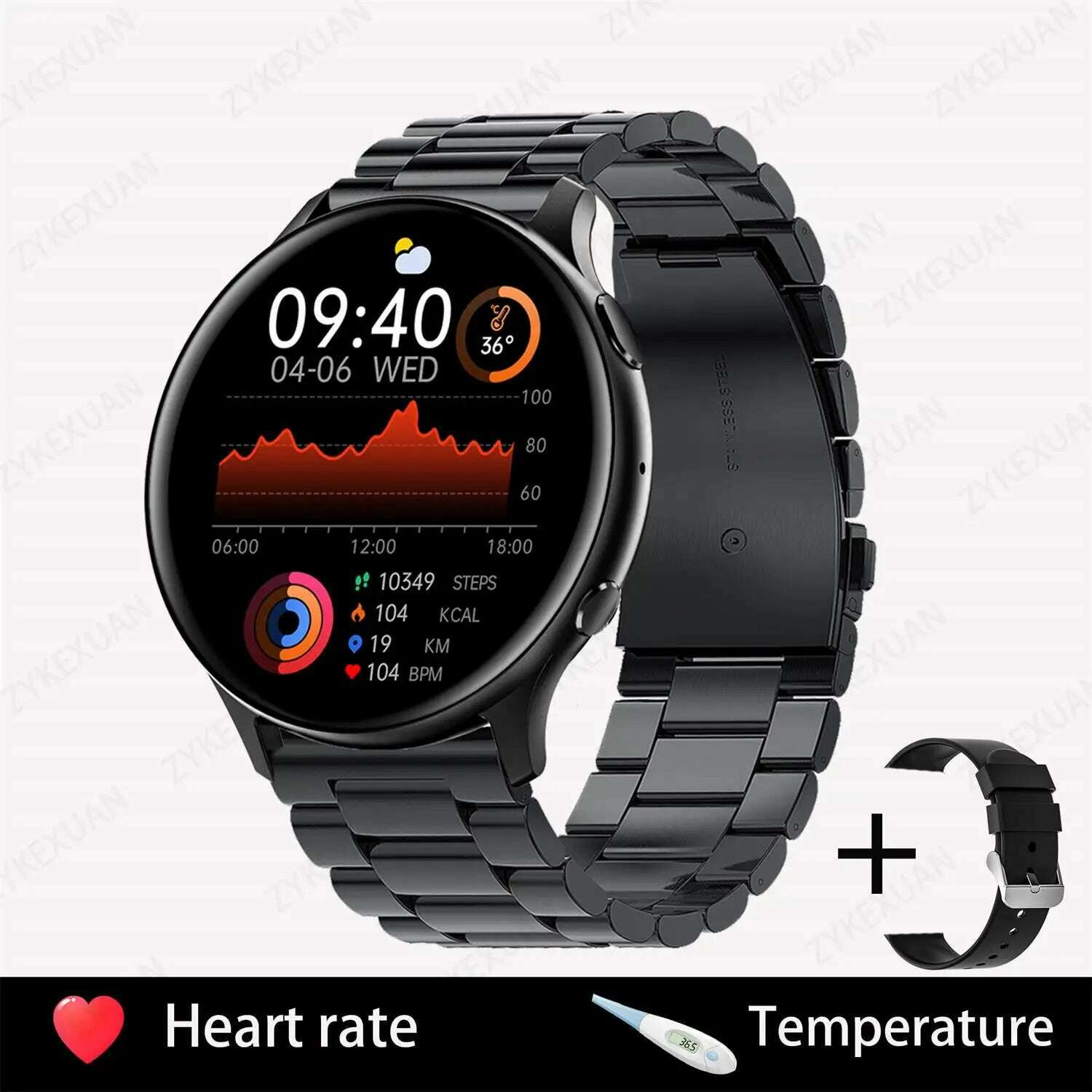 KIMLUD, 2024 Fashion Smart Watch Ladies Heart Rate Blood Pressure Custom Dial Sport Fitness Watch Men Woman Waterproof Smartwatch Women, Black steel strip, KIMLUD Womens Clothes