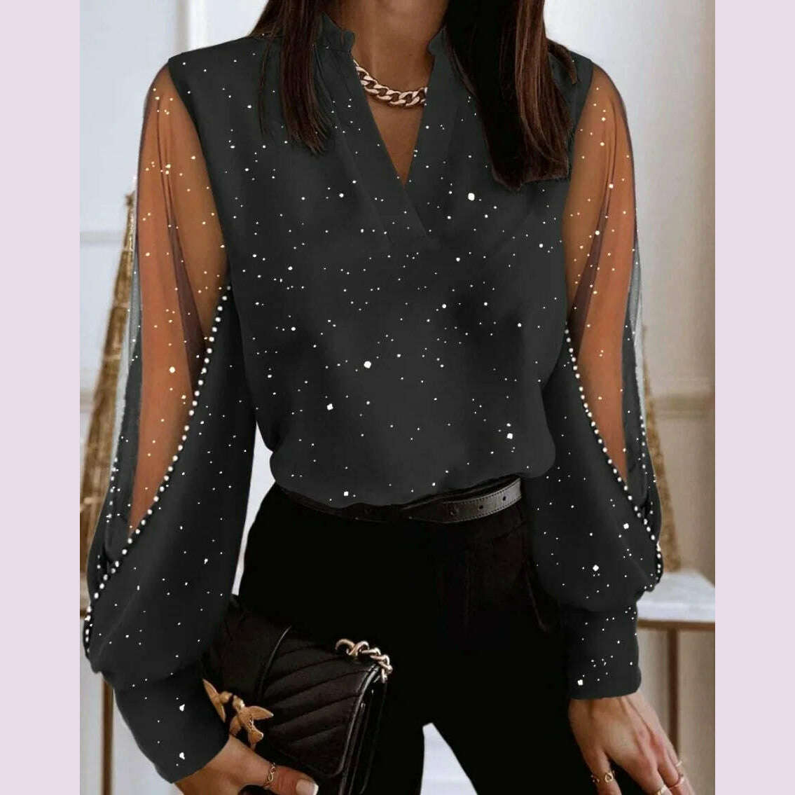 KIMLUD, 2024 Fashion V-neck Long Sleeve Lace Women Blouse Autumn Hollow Out Elegant Tops Office Lady Vintage Shirt Blouses Women Blouse, 15 / XXL, KIMLUD APPAREL - Womens Clothes