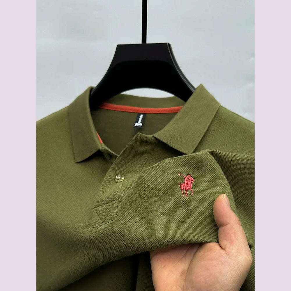 KIMLUD, 2024 High end brand 100% pure cotton short sleeve POLO shirt for men summer new fashion exquisite pony embroidery casual T-shirt, army green / 4XL, KIMLUD APPAREL - Womens Clothes