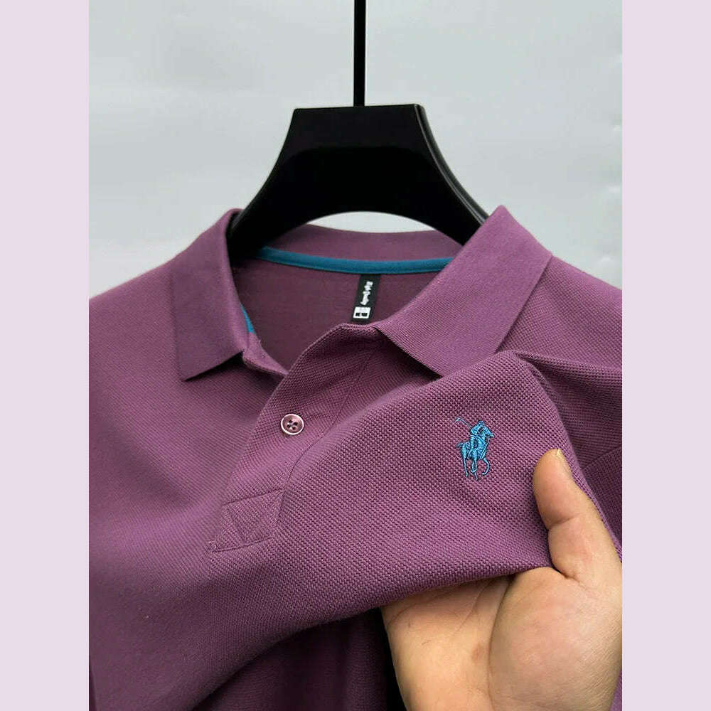 KIMLUD, 2024 High end brand 100% pure cotton short sleeve POLO shirt for men summer new fashion exquisite pony embroidery casual T-shirt, PURPLE / M, KIMLUD APPAREL - Womens Clothes