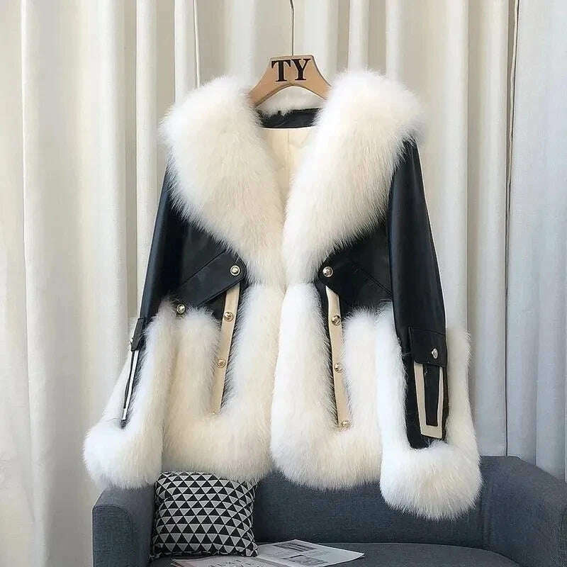 KIMLUD, 2024 High-End Womens Whole Hide Imitation Fox Fur Fur Coat Winter Short Fur One Warm Jacket Fashion Female Cold Parka Fur Coats, black / S, KIMLUD APPAREL - Womens Clothes