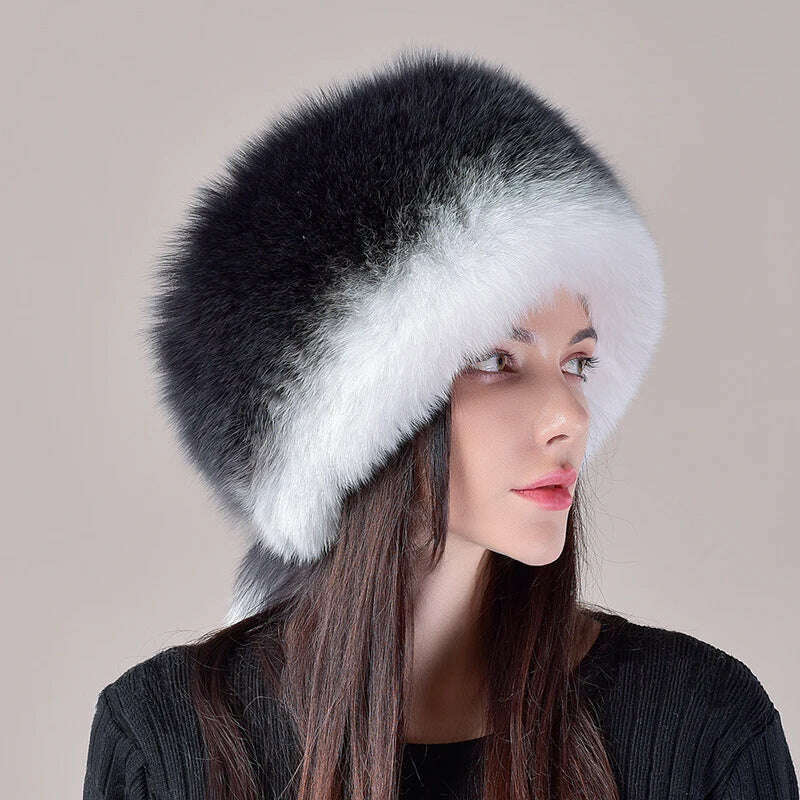 2024 Hot Sale Winter Women Fox Fur Hat Fluffy Soviet Female Outdoor Warm Cap Snow Fur Hats 5 tails Real Fox Fur Cold Bomber Hats - KIMLUD