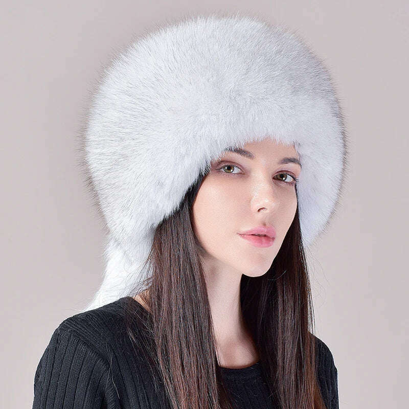 2024 Hot Sale Winter Women Fox Fur Hat Fluffy Soviet Female Outdoor Warm Cap Snow Fur Hats 5 tails Real Fox Fur Cold Bomber Hats - KIMLUD