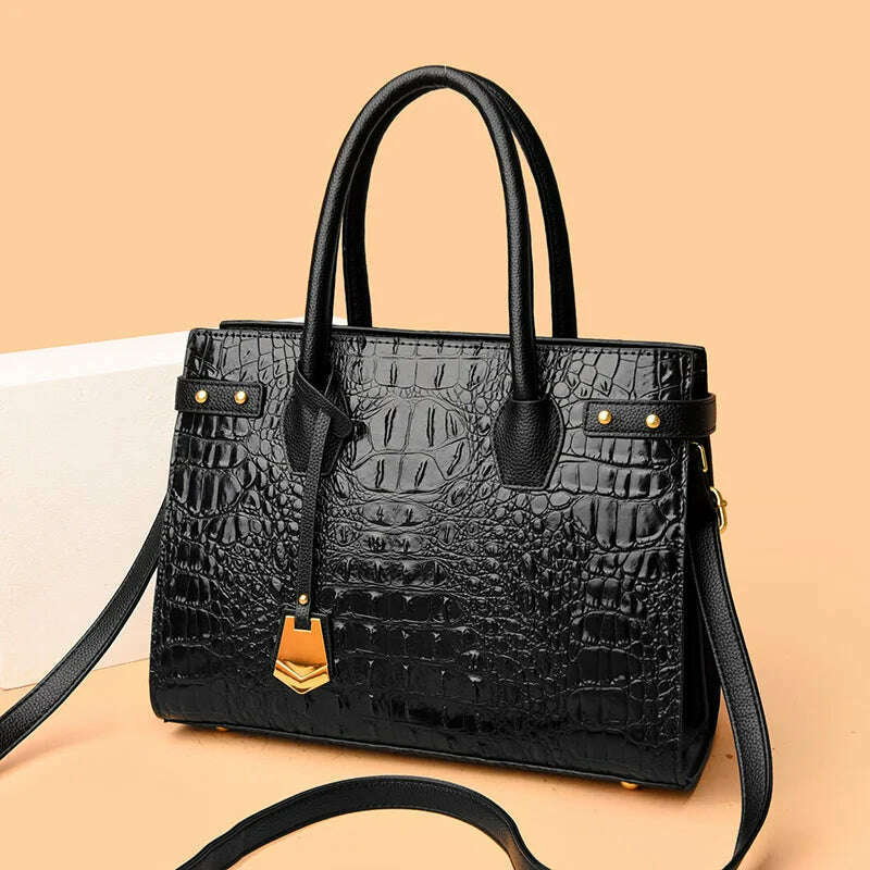 2024 Luxury Leather Handbag For Women New Ladies Crocodile Pattern Shoulder Crossbody Bag Large Capacity Shopper Casual Tote Sac - KIMLUD