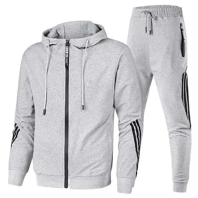 KIMLUD, 2024 Men's Hoodie + Pants Two-piece Set Solid Color Hoodie Jacket Sports Zipper Sportswear Sports Jogging Men's Fitness Clothing, GRAY / XXL, KIMLUD Womens Clothes