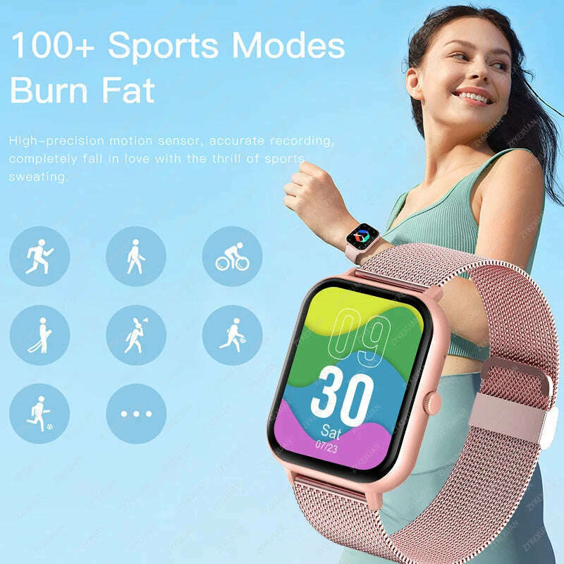 KIMLUD, 2024 New Bluetooth Call Smart Watch Women Men Heart Rate Blood Oxygen Voice Assistant 100+Sports Ladies Smartwatch For Xiaomi, KIMLUD Womens Clothes