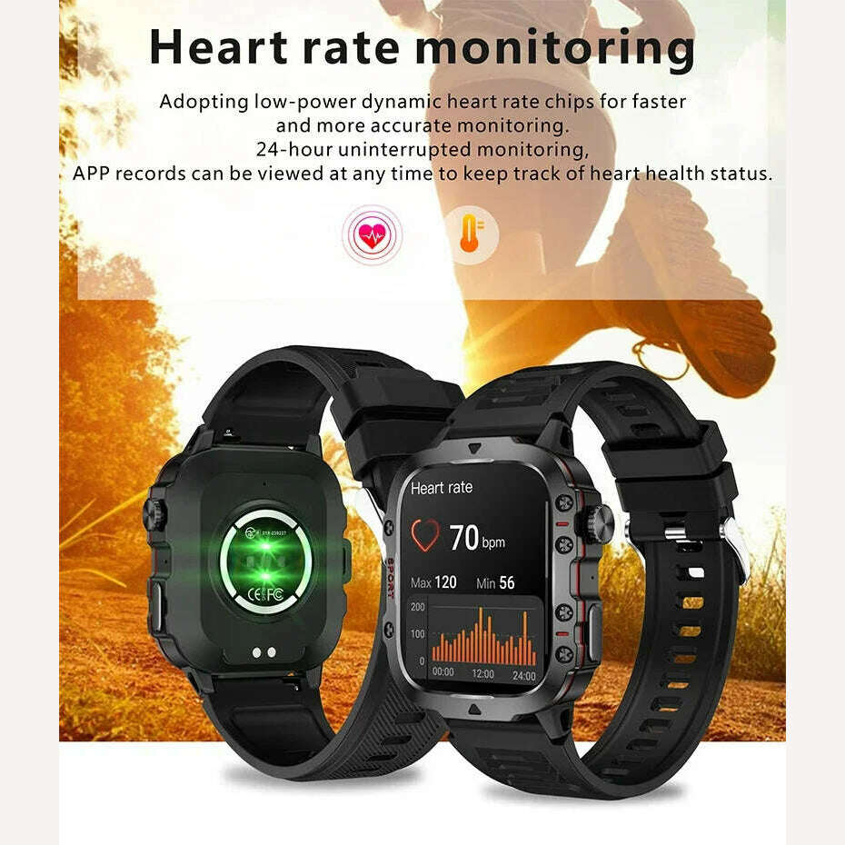 KIMLUD, 2024 New Bluetooth Call Smartwatch Men's Rugged Military Sports Heart Rate 3ATM Waterproof Outdoor Smart Watches For Android IOS, KIMLUD Womens Clothes