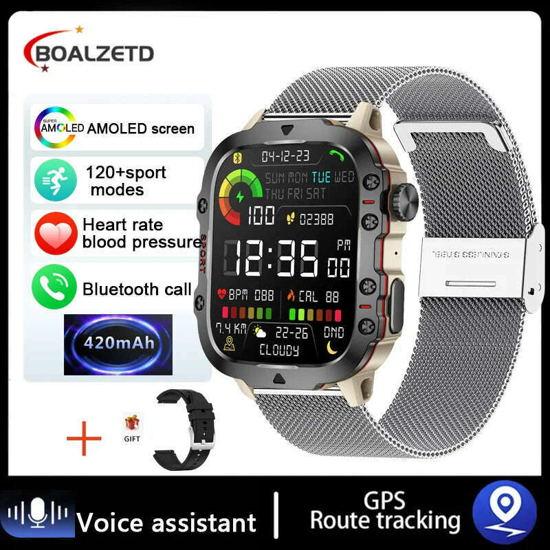 2024 New Bluetooth Call Smartwatch Men's Rugged Military Sports Heart Rate 3ATM Waterproof Outdoor Smart Watches For Android IOS - KIMLUD