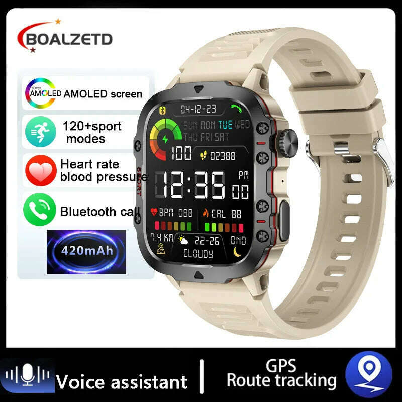 2024 New Bluetooth Call Smartwatch Men's Rugged Military Sports Heart Rate 3ATM Waterproof Outdoor Smart Watches For Android IOS - KIMLUD