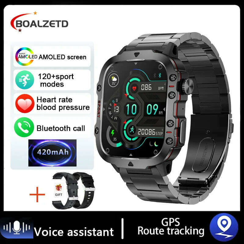 2024 New Bluetooth Call Smartwatch Men's Rugged Military Sports Heart Rate 3ATM Waterproof Outdoor Smart Watches For Android IOS - KIMLUD