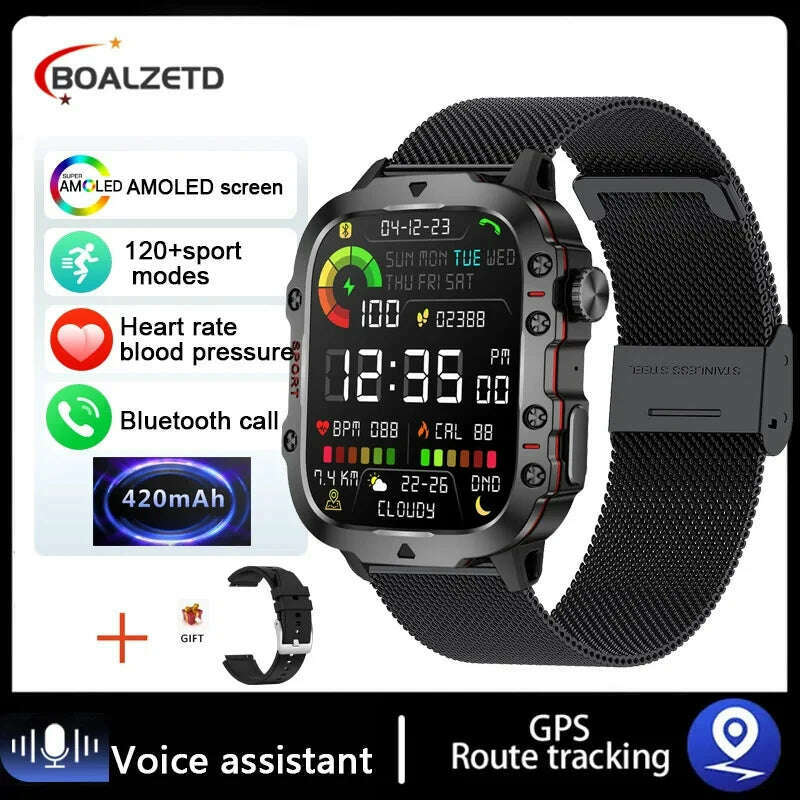 2024 New Bluetooth Call Smartwatch Men's Rugged Military Sports Heart Rate 3ATM Waterproof Outdoor Smart Watches For Android IOS - KIMLUD