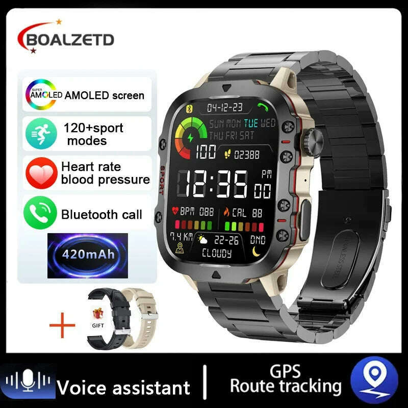 2024 New Bluetooth Call Smartwatch Men's Rugged Military Sports Heart Rate 3ATM Waterproof Outdoor Smart Watches For Android IOS - KIMLUD