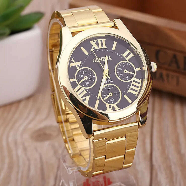 KIMLUD, 2024 New Brand 3 Eyes Gold Geneva Casual Quartz Watch Women Stainless Steel Dress Watches Relogio Feminino Ladies Clock Hot Sale, KIMLUD Womens Clothes