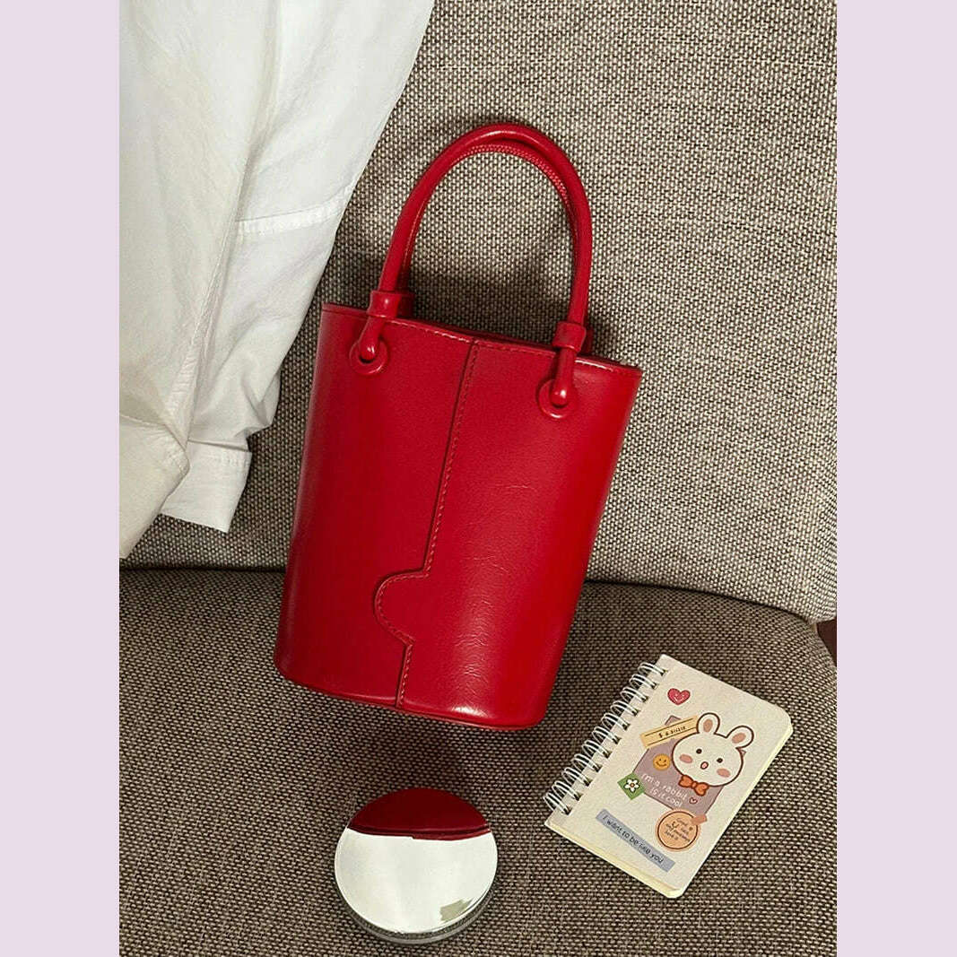 2024 New Chic Bucket Bags For Women Retro Red Versatile One Shoulder Crossbody Bag Autumn Winter Commuting Shopping Handbags - KIMLUD