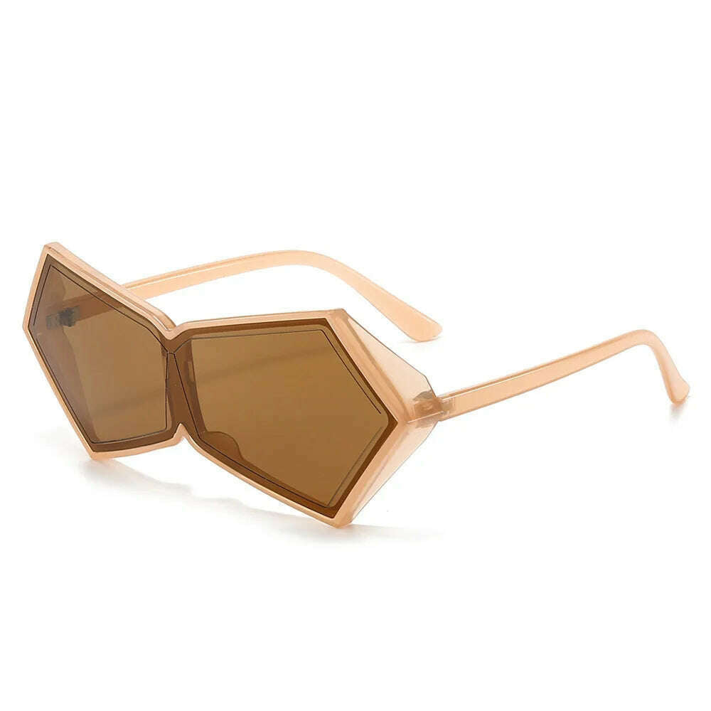 KIMLUD, 2024 New Fashion Vintage Punk One Piece Sunglasses Women Oversized One Piece Sun Glasses Female Geometric Shades Female Oculos, Brown3493 / as picture, KIMLUD Womens Clothes