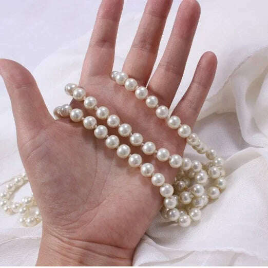 KIMLUD, 2024 New Fashion Women Jewelry Pearl Bead Necklace Long Sweater Chain Necklace For Women Dress Accessories Gift For Girl Mother, KIMLUD Womens Clothes