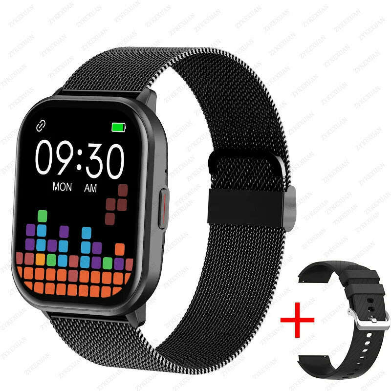 KIMLUD, 2024 New For Xiaomi Smart Watch Men Women Bluetooth Call Heart Rate Blood Oxygen Voice Assistant 100+Sports Man Smartwatch+Box, Black mesh strap / 100 sports modes, KIMLUD Womens Clothes