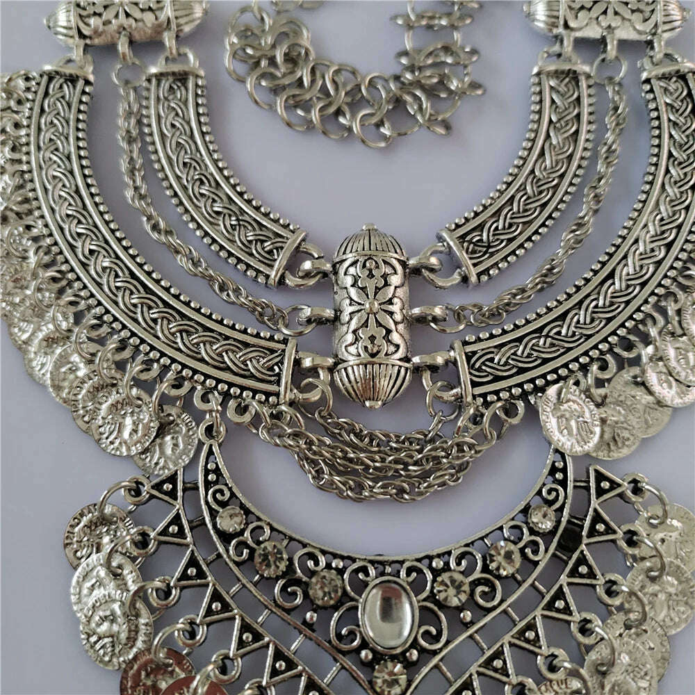 2024 New Indian Vintage Statement Coins Tassel Necklace Women Jewelry Sets Boho Baroque Retro Large Collar Necklace Bracelet Set - KIMLUD