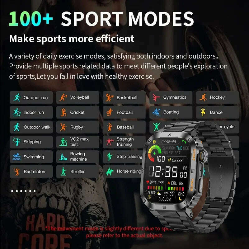 KIMLUD, 2024 NEW Outdoor Military Smart Watch 2.01 Men Bluetooth Call Smartwatch For Android IOS IP68 Waterproof Sports Fitness Watches, KIMLUD Womens Clothes