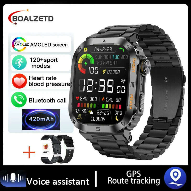 2024 NEW Outdoor Military Smart Watch 2.01 Men Bluetooth Call Smartwatch For Android IOS IP68 Waterproof Sports Fitness Watches - KIMLUD