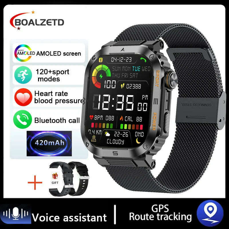 2024 NEW Outdoor Military Smart Watch 2.01 Men Bluetooth Call Smartwatch For Android IOS IP68 Waterproof Sports Fitness Watches - KIMLUD