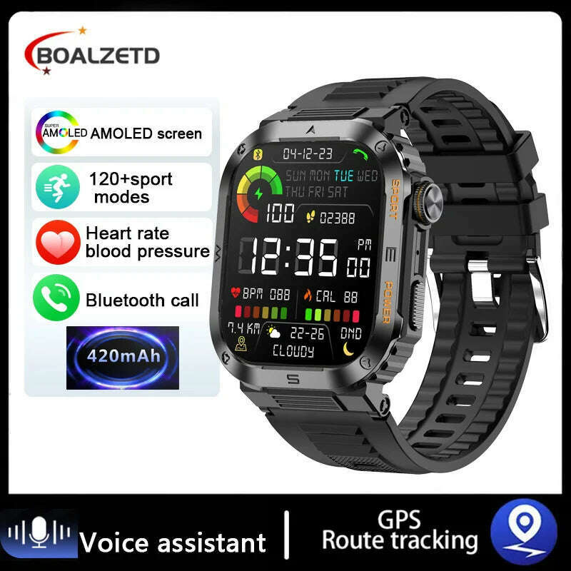 2024 NEW Outdoor Military Smart Watch 2.01 Men Bluetooth Call Smartwatch For Android IOS IP68 Waterproof Sports Fitness Watches - KIMLUD