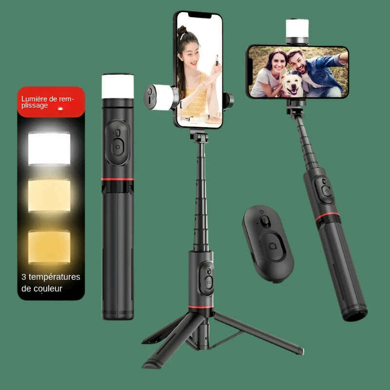 KIMLUD, 2024 NEW Portable Wireless Bluetooth Phone Telescopic Selfie Stick Tripod With Fill Light for Huawei iPhone 13 Android Xiaomi, KIMLUD Womens Clothes