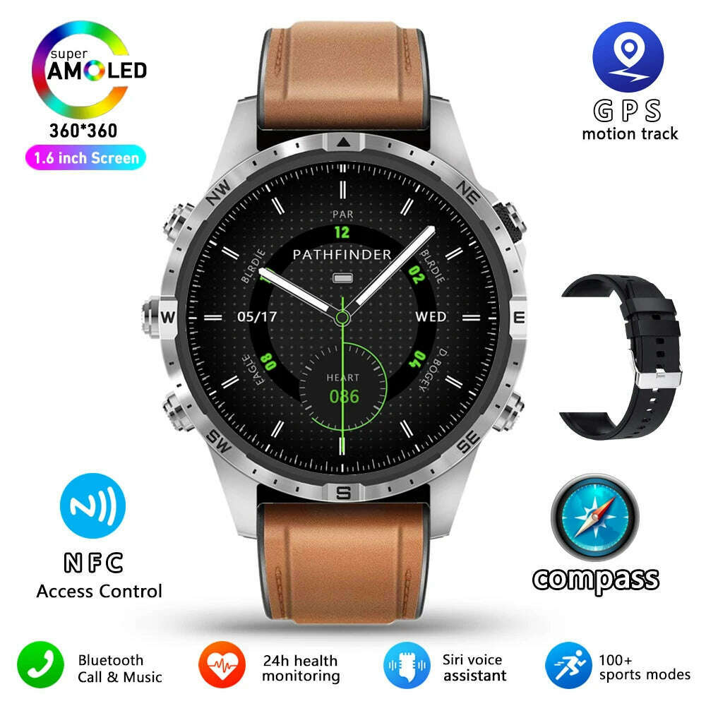 KIMLUD, 2024 NEW Smart Watch GT45 Men Bluetooth Call Outdoor Sports Voice Assistant Compass Health Monitoring Fitness Tracker Smartwatch, Silver shell / Outdoors Compass, KIMLUD Womens Clothes