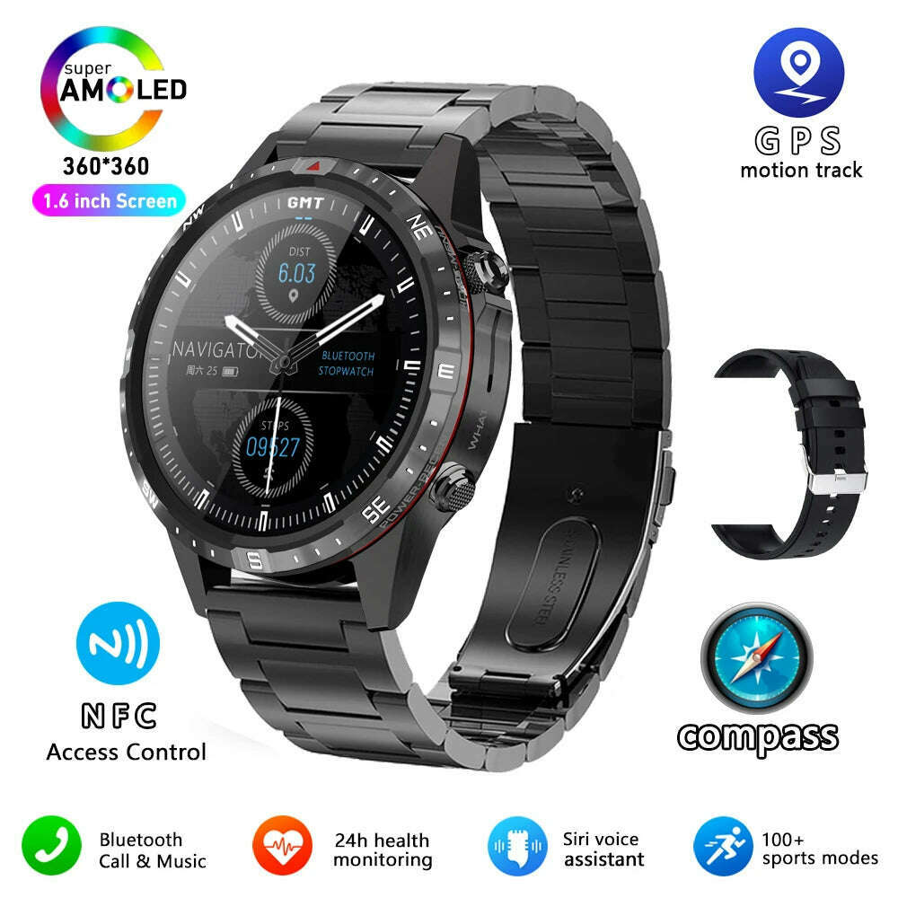 KIMLUD, 2024 NEW Smart Watch GT45 Men Bluetooth Call Outdoor Sports Voice Assistant Compass Health Monitoring Fitness Tracker Smartwatch, Silver steel belt / Outdoors Compass, KIMLUD Womens Clothes