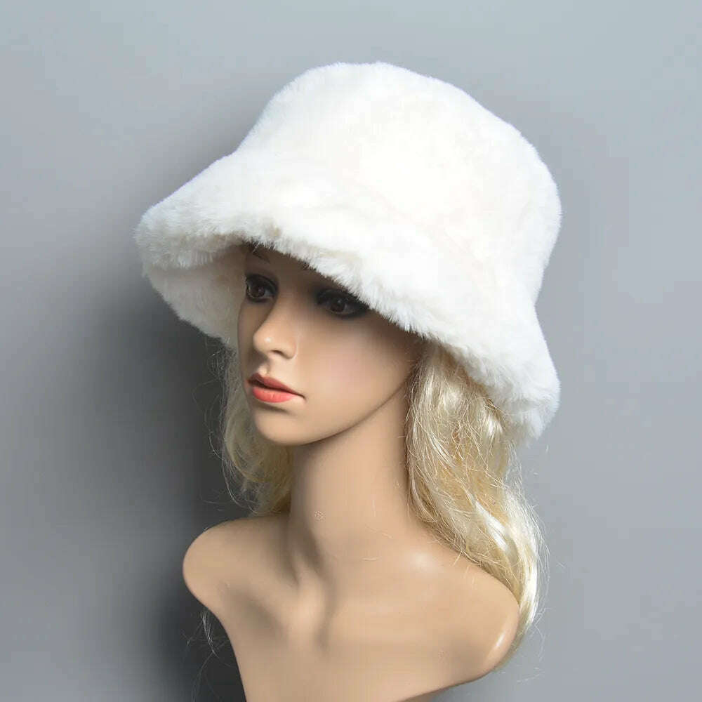 KIMLUD, 2024 New Style Fake Rabbit Fur Hats Super Soft Women Winter Hat Cotton Lining Warm Russian Fashion Ski Beanies Plush Solid Color, KIMLUD Womens Clothes