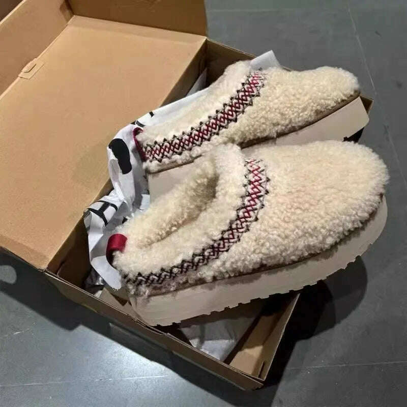 2024 New Women Fur Slippers Ankle Boots Flats Platform Short Plush Warm Flip Flops Cotton Shoes Designer Brand Winter Snow Botas - KIMLUD