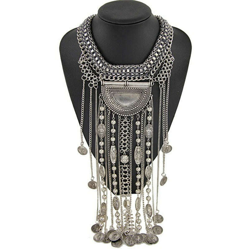 2024 New ZA Indian Boho Ethnic Retro Statement Large Collar Choker Necklace Women Fashion Maxi Vintage Long Necklace Jewelry - KIMLUD