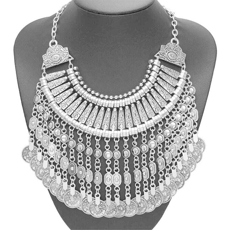 2024 New ZA Indian Boho Ethnic Retro Statement Large Collar Choker Necklace Women Fashion Maxi Vintage Long Necklace Jewelry - KIMLUD