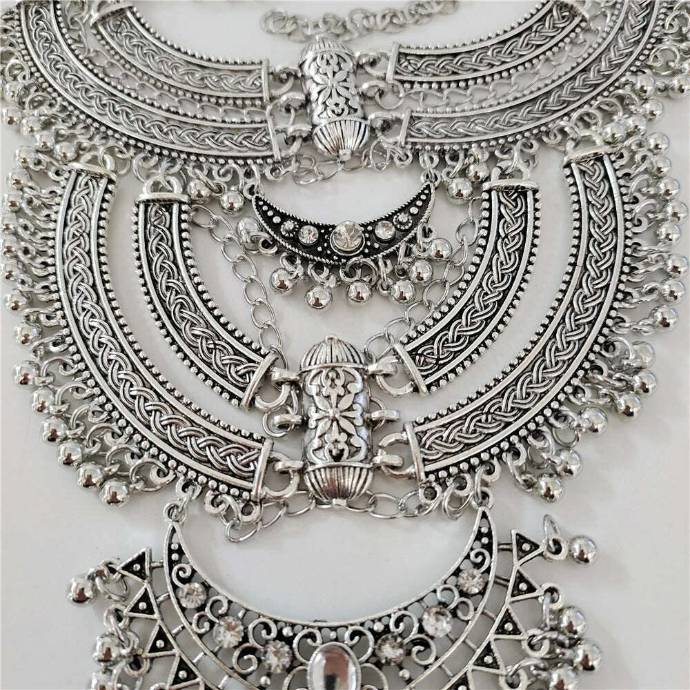 KIMLUD, 2024 New za Indian Vintage Gypsy Baroque Statement Metal Necklace Earrings Women Jewelry Sets Retro Large Collar Choker Necklace, KIMLUD Womens Clothes