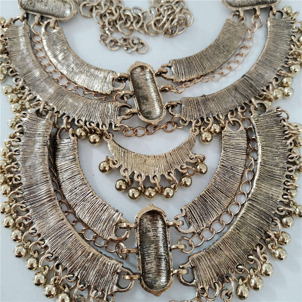 2024 New za Indian Vintage Gypsy Baroque Statement Metal Necklace Earrings Women Jewelry Sets Retro Large Collar Choker Necklace - KIMLUD